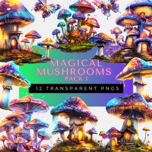 Clipart fantastique | Clipart papillon | Maison champignon | Clipart champignon | Clipart maison de fée | Utilisation commerciale | Téléchargement numérique | Magique