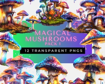 Clipart de fantasía / Clipart de mariposa / Casa de hongos / Clipart de hongos / Clipart de casa de hadas / Uso comercial / Descarga digital / Mágico