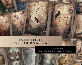 Digitaal digitaal junkdagboek fantasie | Digitaal papier Magisch bos in afdrukbare pdf en png | Mix en match pagina's | Kit digitale ongewenste logboeken