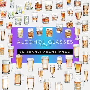 Alcoholische dranken clipart, alcoholische png cocktail illustratie, drankglas, bier whisky gin-tonic, Cheers Party, Instant Download