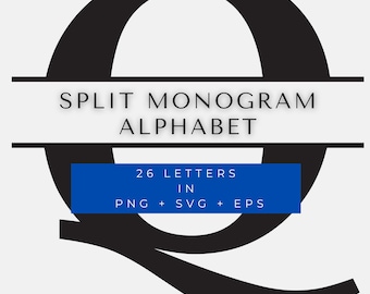 Split Monogram svg bundle split letter svg alphabet clipart last name svg family name frame commercial use cut files, Letters, EPS/PNG/SVG