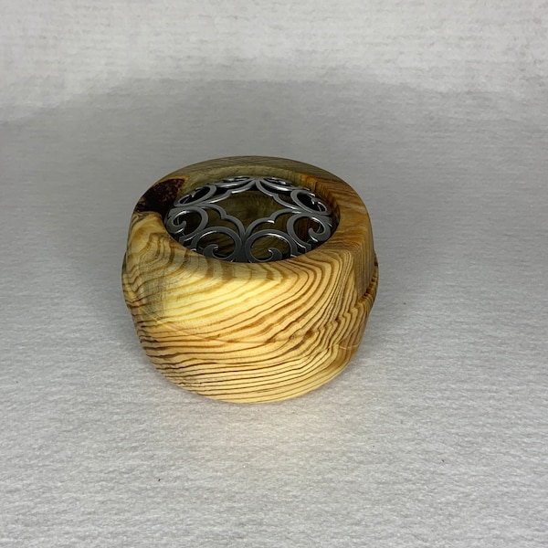 Beautiful hand turned wooden bowl from Spalted Maple with pewter lid.