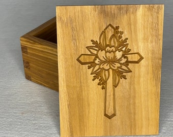 Beautiful hand made Olive wood box with engraved top