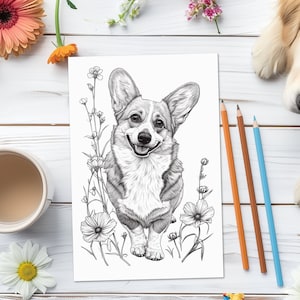 Pembroke Welsh Corgi Dog Coloring Page/Sheet, Adult/Teen Printable Coloring Page of Pet Dog Breed, Insta Download, Mental Health