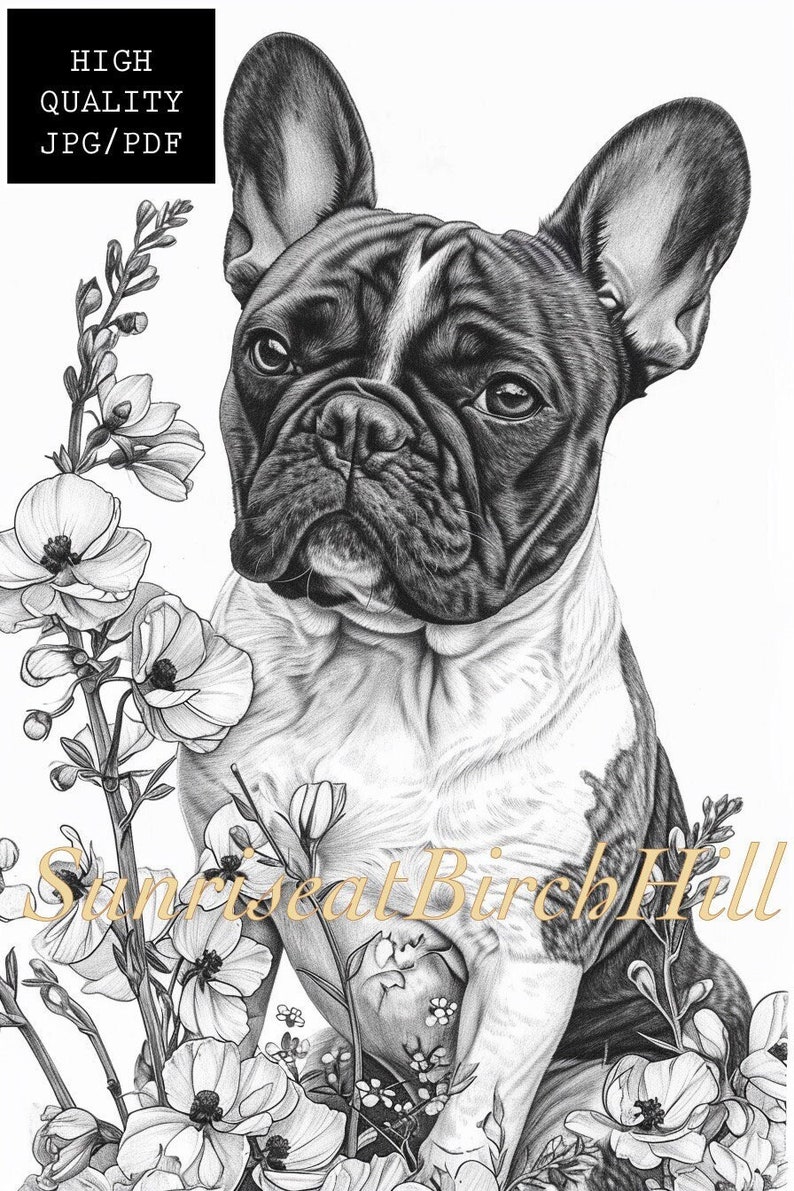 French Bulldog Coloring Page/sheet, Adult/teen Printable Coloring Page