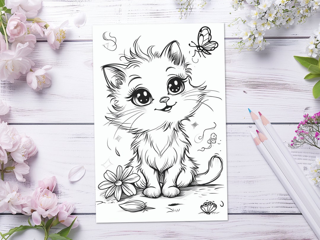 Cat Coloring Page Kids Coloring Sheet of Pet Himalayan Cat Breed Cute