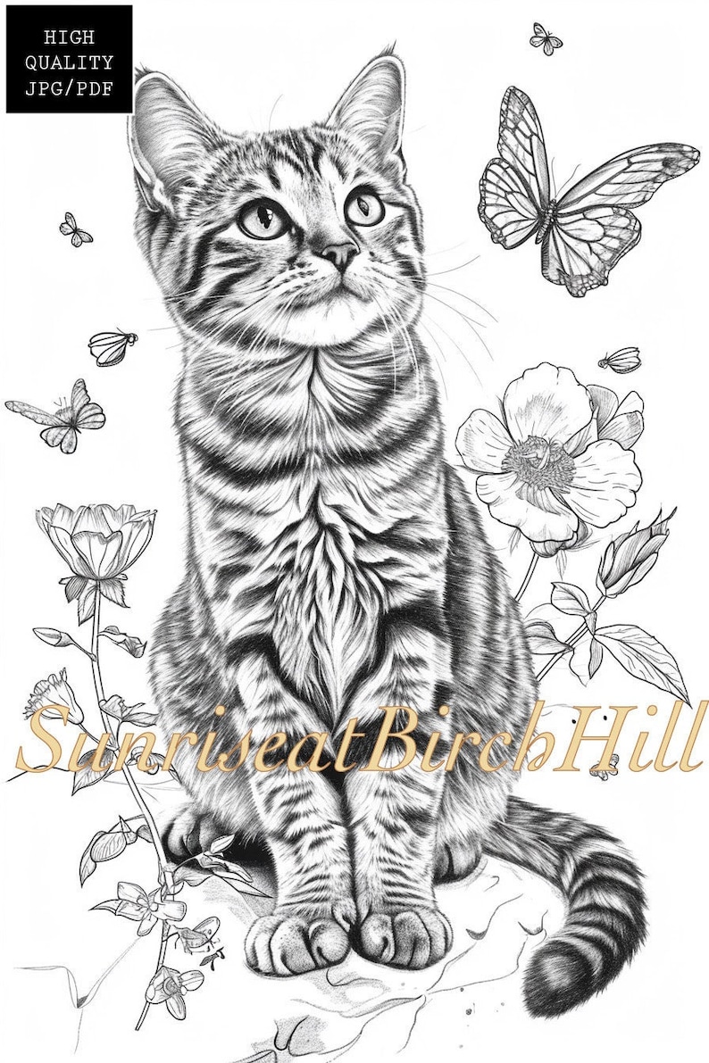 American Shorthair Tabby Cat Coloring Page/sheet, Adult Printable