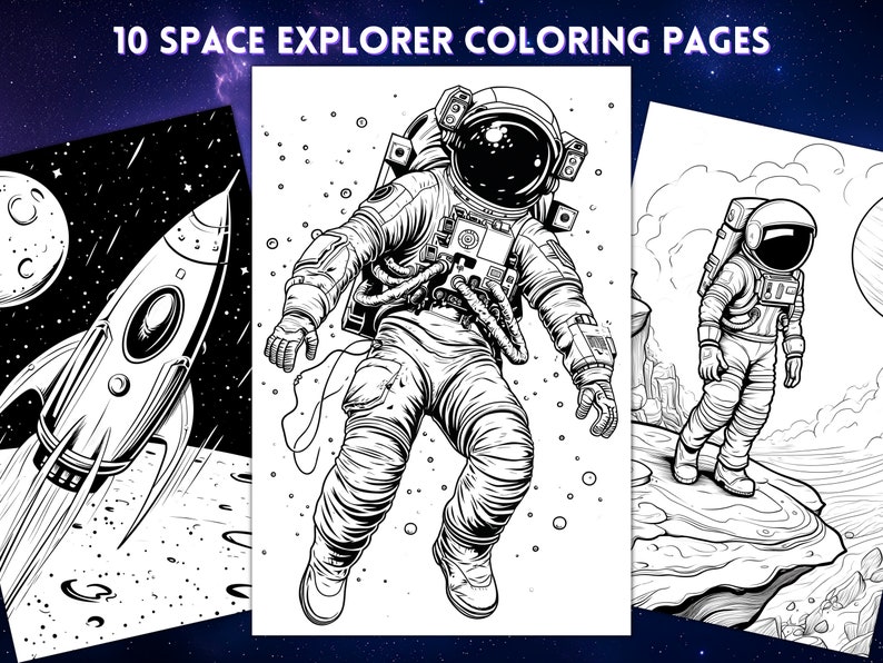 10 Space Explorer Coloring Pages Kids Coloring Book Adults Coloring ...