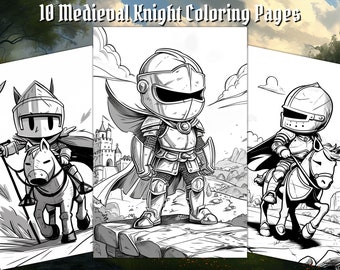 10 Medieval Knight Coloring Pages Kids Coloring Book Adult Coloring Sheets Children Printable Fantasy Drawing Book Knight Art Gift For Boys