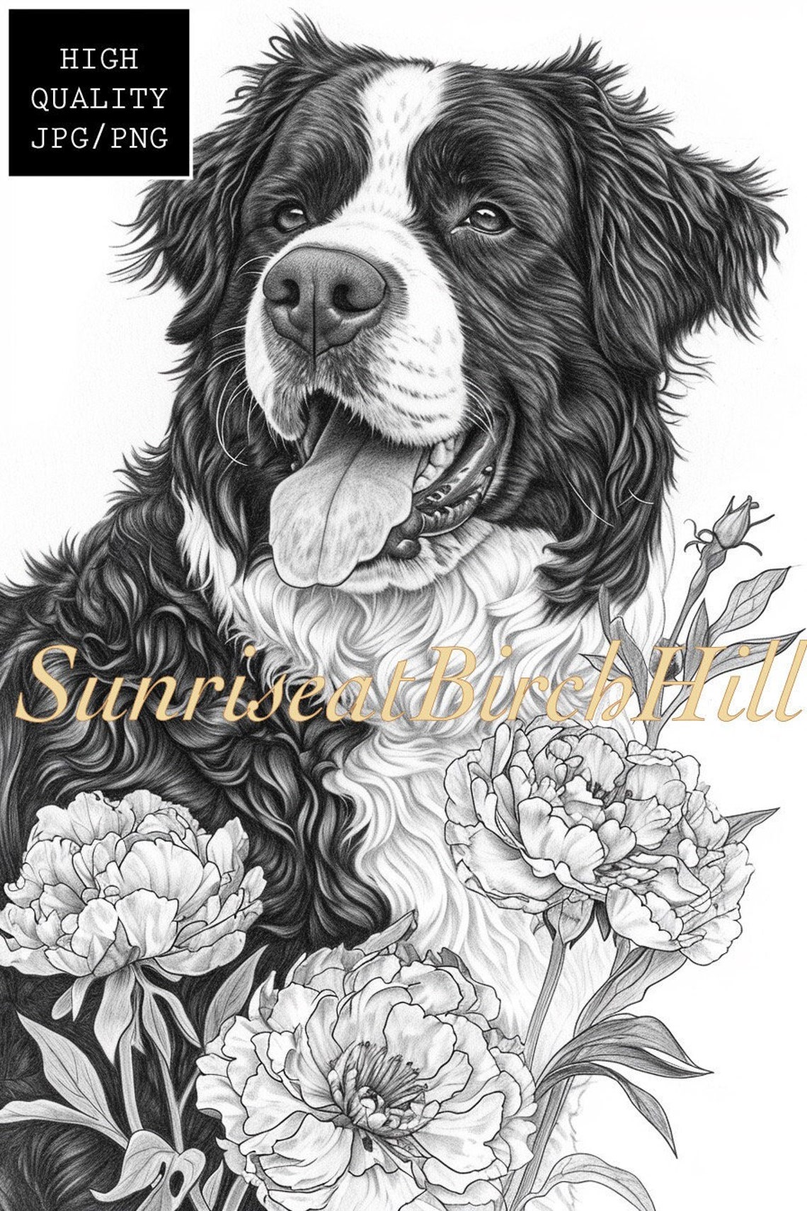 Bernese Mountain Dog Coloring Page/sheet, Adult/teen Print Coloring