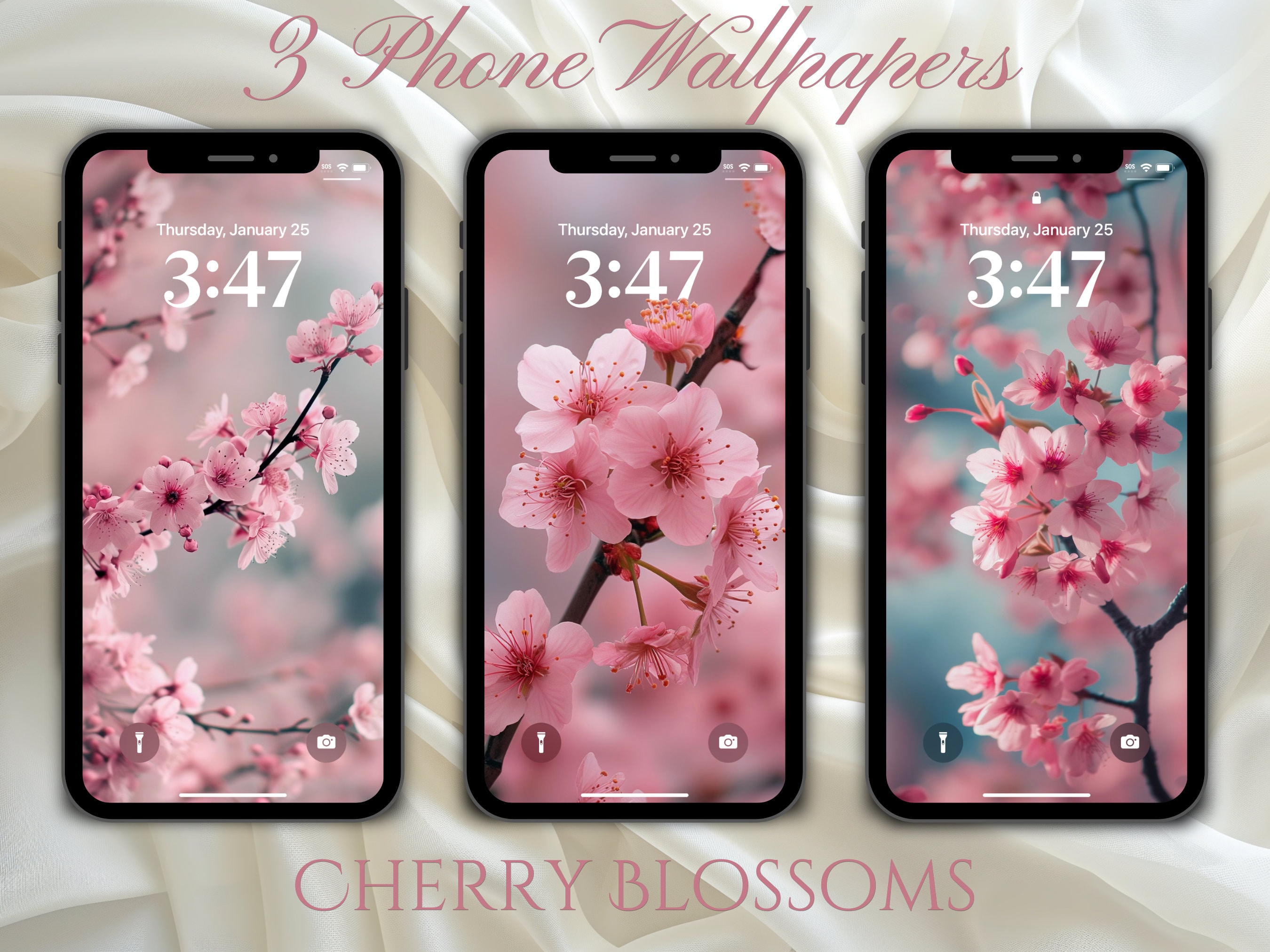Cherry Blossoms Phone Wallpaper Collection, Set of 3
