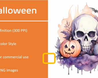 Halloween Watercolor: +250 Images| Art|Commercial Use|Fear|Insect|AI|Clipart|POD|Painting|Grave|Ghost|Pumpkin|Haunted| Spell
