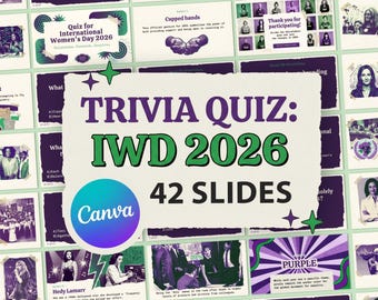 International Women's Day Trivia Quiz | 70s Retro Canva Template (Digital Download)