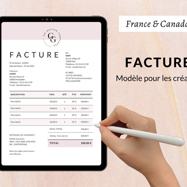 Modèle de facture Canva | French Creator Invoice Template Canada | UGC Creator Invoice Template French Canva UGC Facture Freelance Template