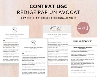 Modèle de contrat UGC français | Avocat de modèle de contrat UGC | Contrat français | Modèle révisé d'avocat de contrat UGC d'influenceur français