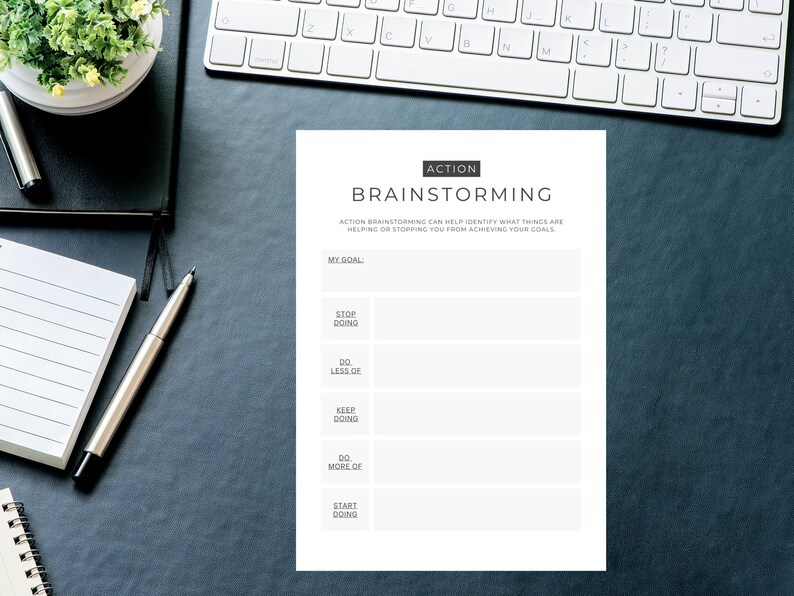 Brainstorming Worksheet, Goal Setting Worksheet, Printable Brainstorming Action Worksheet