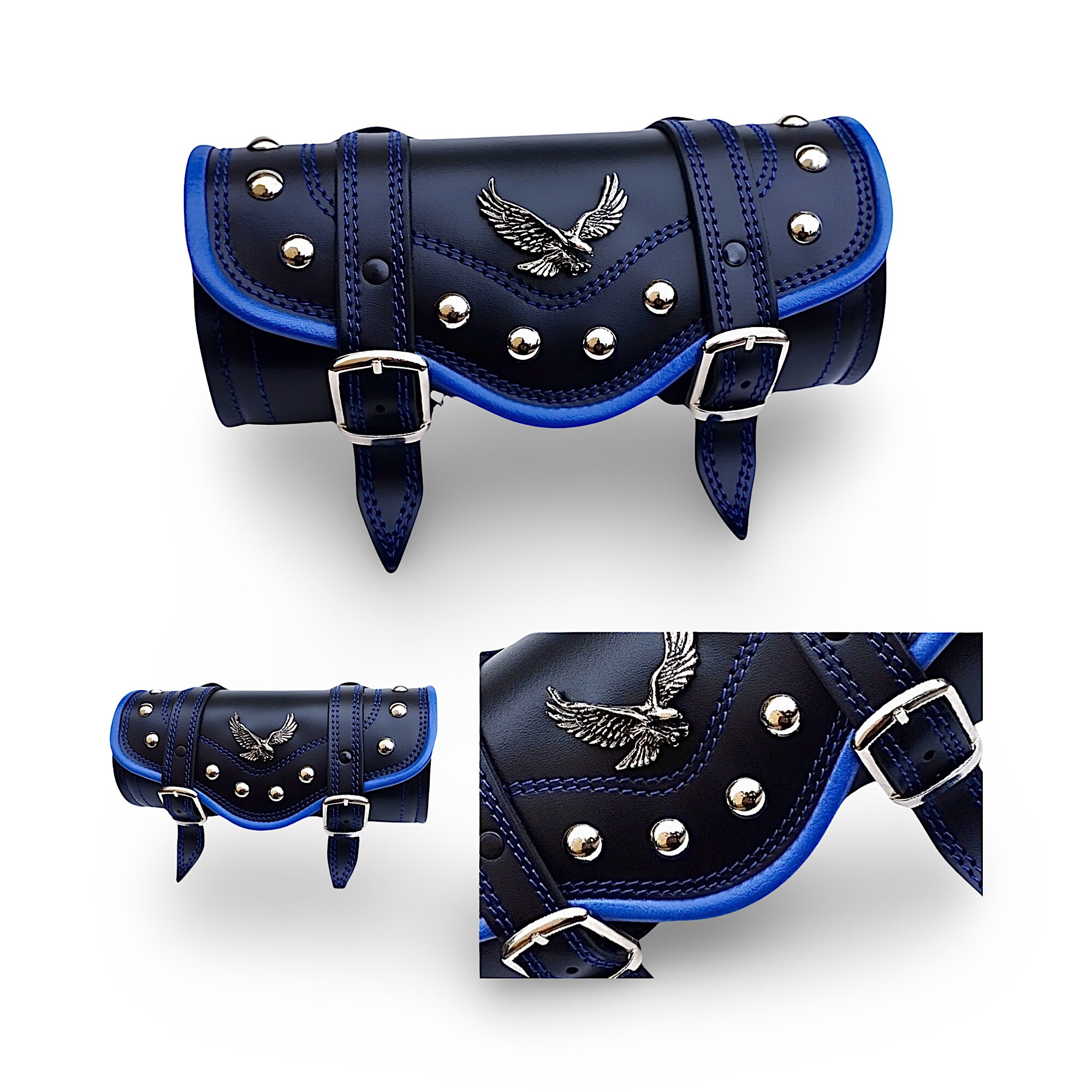 BMUK Motorcycle Handlebar Leather Tool Roll Front Fork Bag Case Fits