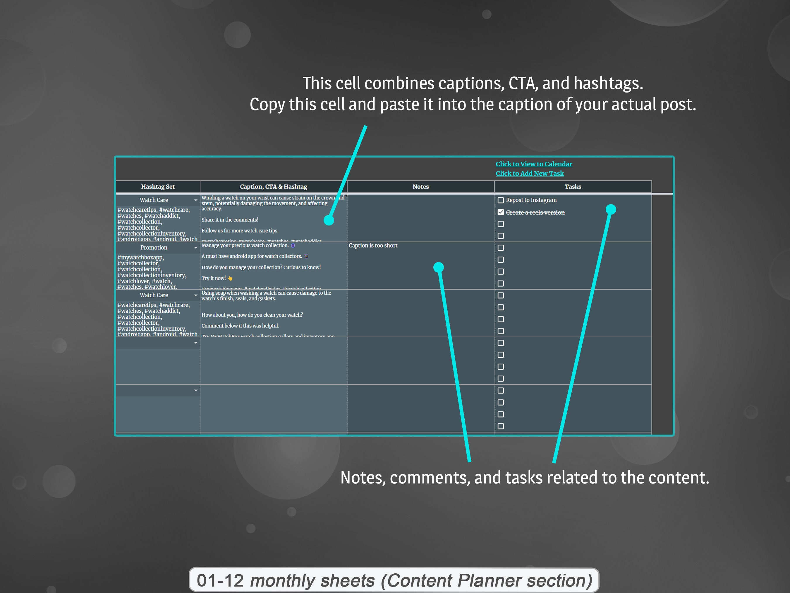 Yearly content planner social media content calendar google sheets