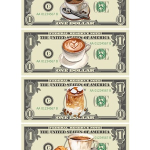 Denaro di scena per il caffè - banconote da 1, 5, 10, 20, 50, 100