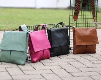 Leather Crossbody Shoulder Bag for Women with extra Patterned Straps, Leather Shoulder Bag, Crossbody Bag with Different Colors, ELLA