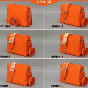 Sac à bandoulière en cuir pour femme avec bretelles à motifs supplémentaires, sac à bandoulière en cuir, sac à bandoulière de différentes couleurs Orange