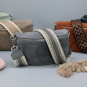 Wildleder Ledertasche für Frauen mit extra gemusterten Riemen, Bauchtasche Frauen Crossbody, mit verschiedenen Größen