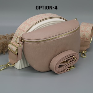 Rose Leder Bauchtasche für Frauen mit goldenem Reißverschluss, extra gemusterte Träger, Leder Schultertasche, Crossbody Tasche mit verschiedenen Größen Option-4