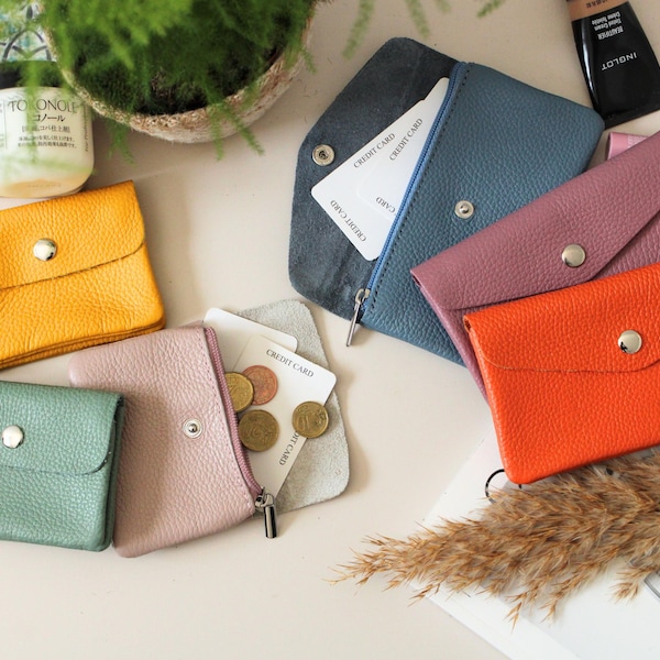 Monedero de cuero hecho a mano: Monedero minimalista para mujer