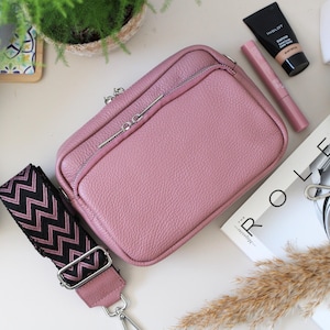 Leather Bag for Women with Patterned wide Straps, Leather Shoulder Bag, Crossbody Bag with Different Colors