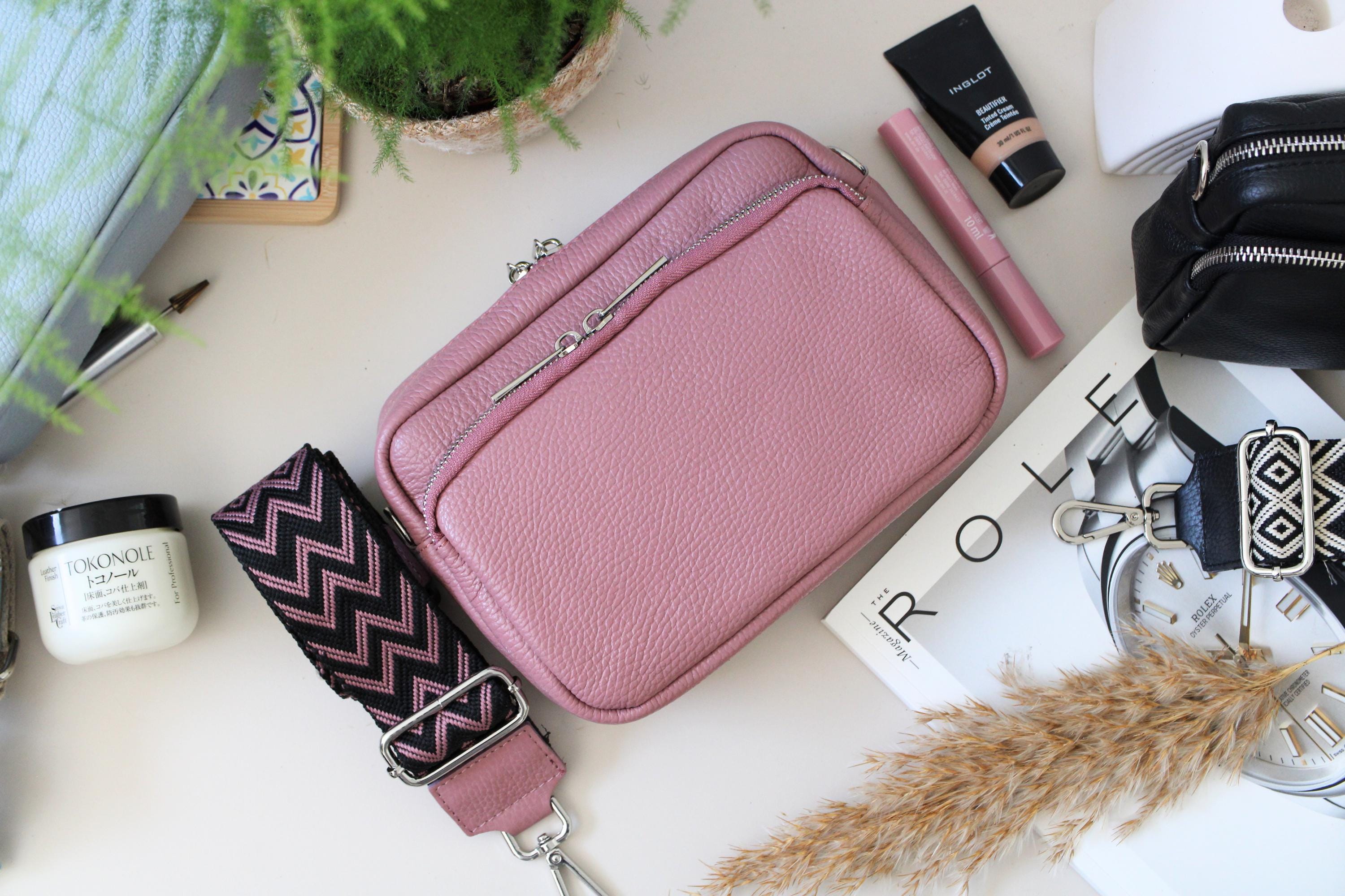 Leren damestas met brede bandjes met patroon, leren schoudertas, crossbodytas met verschillende kleuren