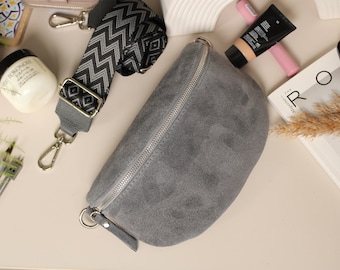 Handmade Suede Leather Crossbody Bag with Patterned Strap