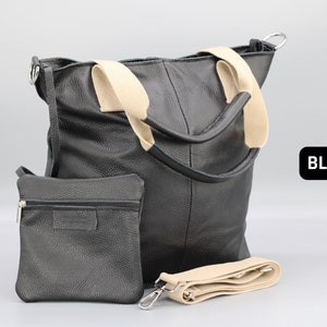 Leder Shopper Tasche für Frauen mit breitem Riemen, Frauen Umhängetasche, Große Beuteltasche, Einkaufstasche mit Reißverschluss, Geschenk für sie, Weihnachtsgeschenk BLACK