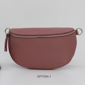 Altrosa Leder Bauchtasche für Frauen mit extra gemusterten Trägern, Leder Schultertasche, Crossbody Tasche mit verschiedenen Größen Bild 2