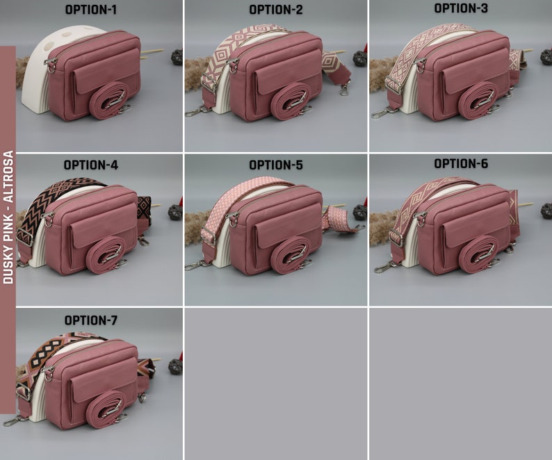 Sac à bandoulière en cuir pour femme avec bretelles à motifs supplémentaires, sac à bandoulière en cuir, sac à bandoulière de différentes couleurs Dusky Pink