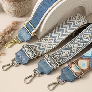 Jeansblauer gewebter Taschenriemen: Verstellbare silberfarbene Hardware