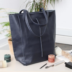 Leder Shopper Bag : Einkaufstasche mit Reißverschluss für Damen