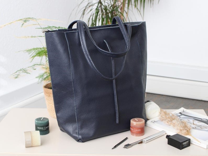 Leder Shopper Bag : Einkaufstasche mit Reißverschluss für Damen Bild 6