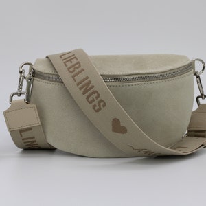 Wildleder Beige Leder Bauchtasche für Frauen mit extra gemusterten Riemen, Leder Schultertasche, Crossbody Tasche mit verschiedenen Größen