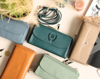 Personalized Leather Phone Case Wallet: Crossbody Shoulder Bag, Christmas Gift