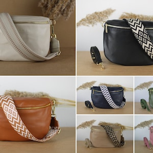 Leder Bauchtasche mit Gold Reißverschlusstaschen, extra gemusterte Riemen, Leder Umhängetasche, Crossbody Bag, Geschenk für Sie