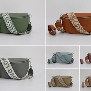 Leder Bauchtasche für Frauen mit extra gemusterten Trägern, Leder Schultertasche, Crossbody Tasche mit verschiedenen Größen, Geschenk für sie