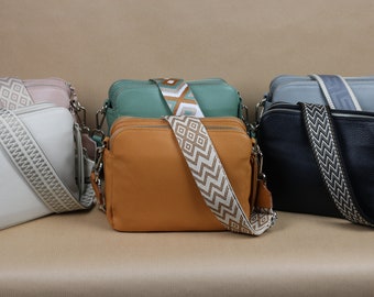 Leather Crossbody Shoulder Bag for Women with extra Patterned Straps, Leather Shoulder Bag, Crossbody Bag with Different Colors
