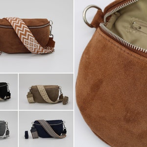 Sac banane Braun en cuir suédé cognac pour femme avec bretelles à motifs supplémentaires, sac à bandoulière en cuir, sac à bandoulière de différentes tailles