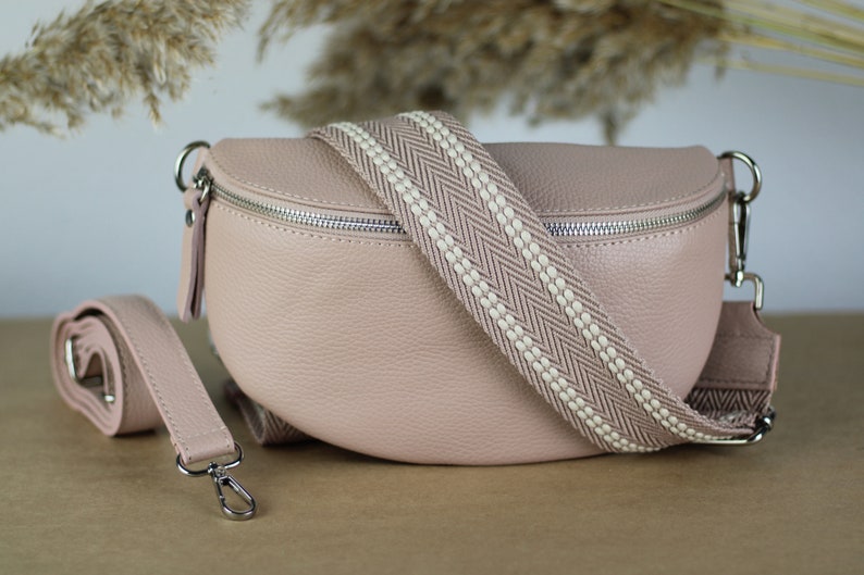 Rose Leather Belly Bag for Women with extra Patterned Straps, Leather Shoulder Bag, Crossbody Bag with Different Sizes