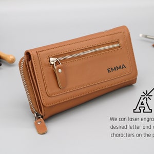 Leather Wallet for Women with coin purse, Personalized Wallet with Card Slots with zippered Coin Compartment,  Women Purse, gift for her