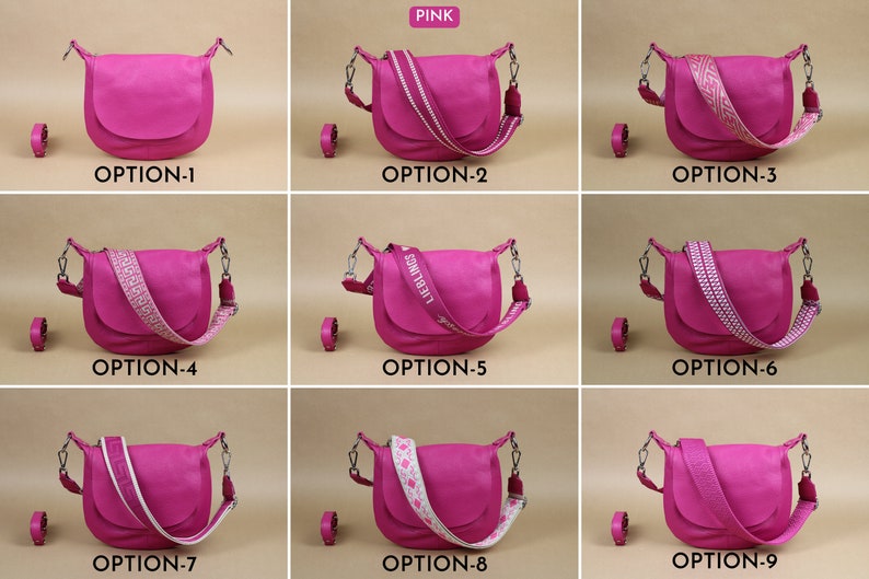 Leder Umhängetasche für Frauen mit extra gemusterten Riemen, Leder Crossbody Bag, Crossbody Bag mit verschiedenen Farben, Geschenk für Sie Pink