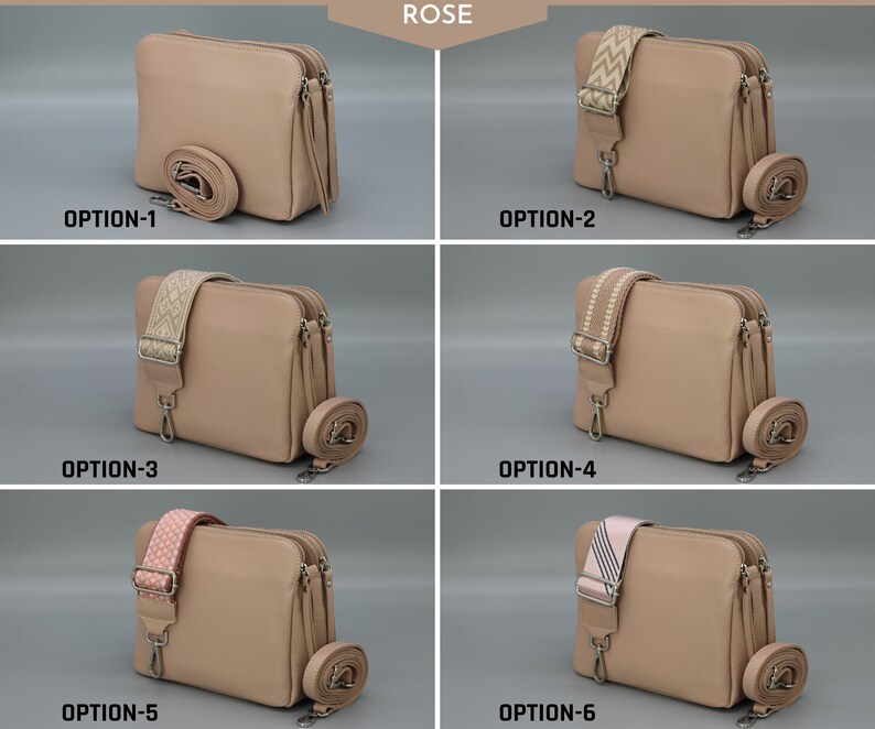 Sac à bandoulière en cuir pour femme avec bretelles à motifs supplémentaires, sac à bandoulière en cuir, sac à bandoulière de différentes couleurs Rose