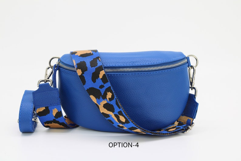 Royal Blau Leder Bauchtasche für Frauen mit extra gemusterten Riemen, Leder Schultertasche, Crossbody Bag mit verschiedenen Größen Option-4