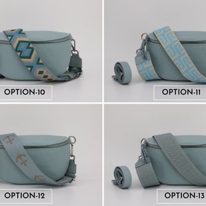 Light Blue Leather Belly Bag for Women with extra Patterned Straps, Leather Shoulder Bag, Crossbody Bag with Different Sizes image 6