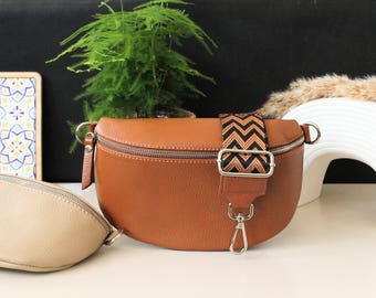 Leather Belly Bag for Women with extra Patterned Straps, Leather Shoulder Bag, Crossbody Bag with Different Sizes, gift for her